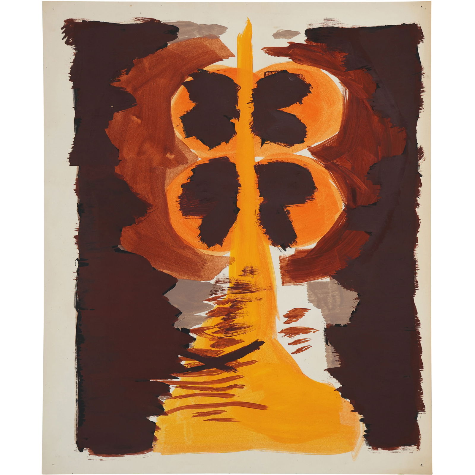 Robert Angeloch, Unsigned, Watercolor Painting on Paper, Orange Brown Abstract Modernism (1 of 10)