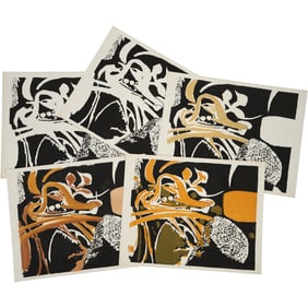 Robert Angeloch, 5 Unsigned, Woodcuts on Paper, Various Color Studies, Plants