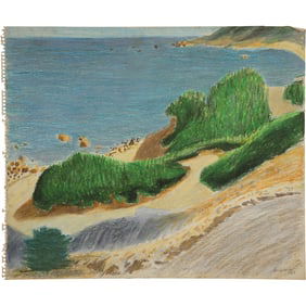 Robert Angeloch, Unsigned, Crayon Drawing on Paper, Coastal Seascape