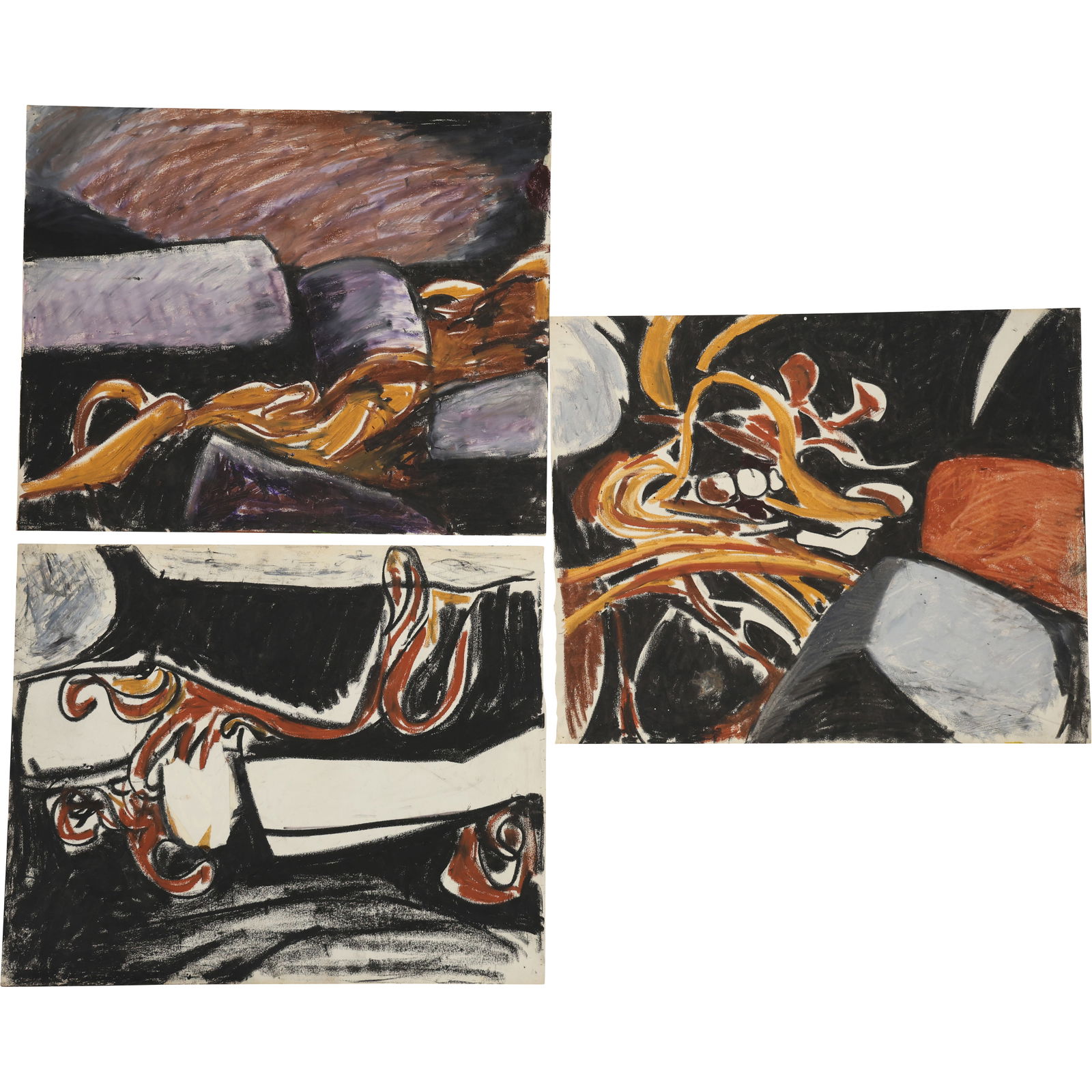 Robert Angeloch, 3 Unsigned, Assorted Mixed Media on Paper, Landscape Studies (1 of 10)