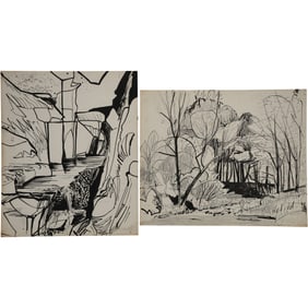Robert Angeloch, 2 Unsigned, Ink Drawings on Paper, Landscapes