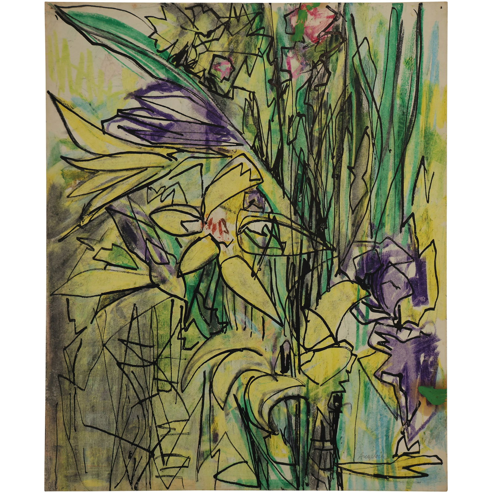 Robert Angeloch,  Unsigned, Ink Drawing, Mixed Media on Paper, Garden Landscape (1 of 10)