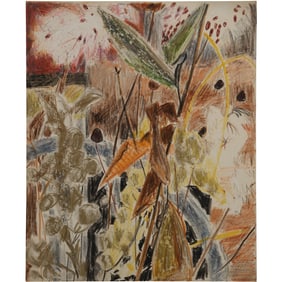Robert Angeloch, Unsigned, Crayon Drawing on Paper, Botanical Landscape