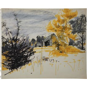 Robert Angeloch, Unsigned, Watercolor Painting on Paper, Countryside Landscape with Barn