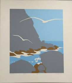 Robert Angeloch 1922-2011, Color Woodcut, Signed & Dated 1981 "Gull Cove" #2/25, S#76