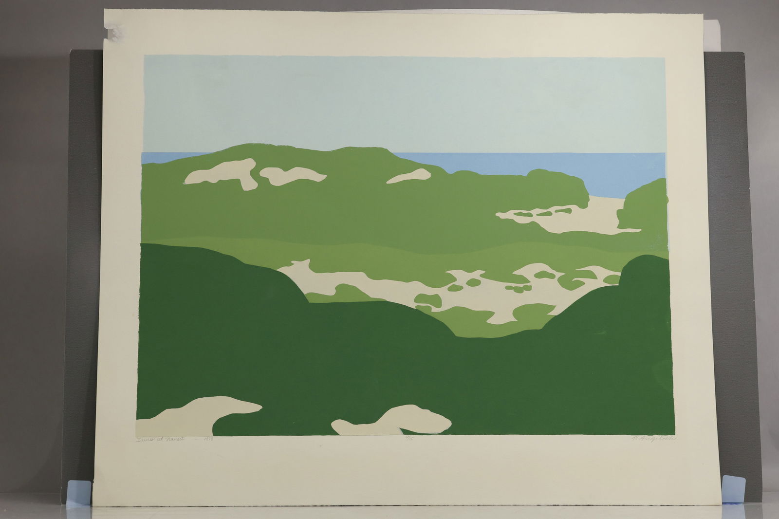 Robert Angeloch 1922-2011, Color Woodcut, Signed & Dated 1978 "Dunes at Nauset" #4/15 (1 of 13)