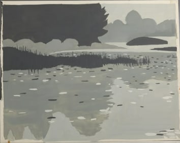 Robert Angeloch, Unsigned, Watercolor Painting, Reflections on Lake Landscape