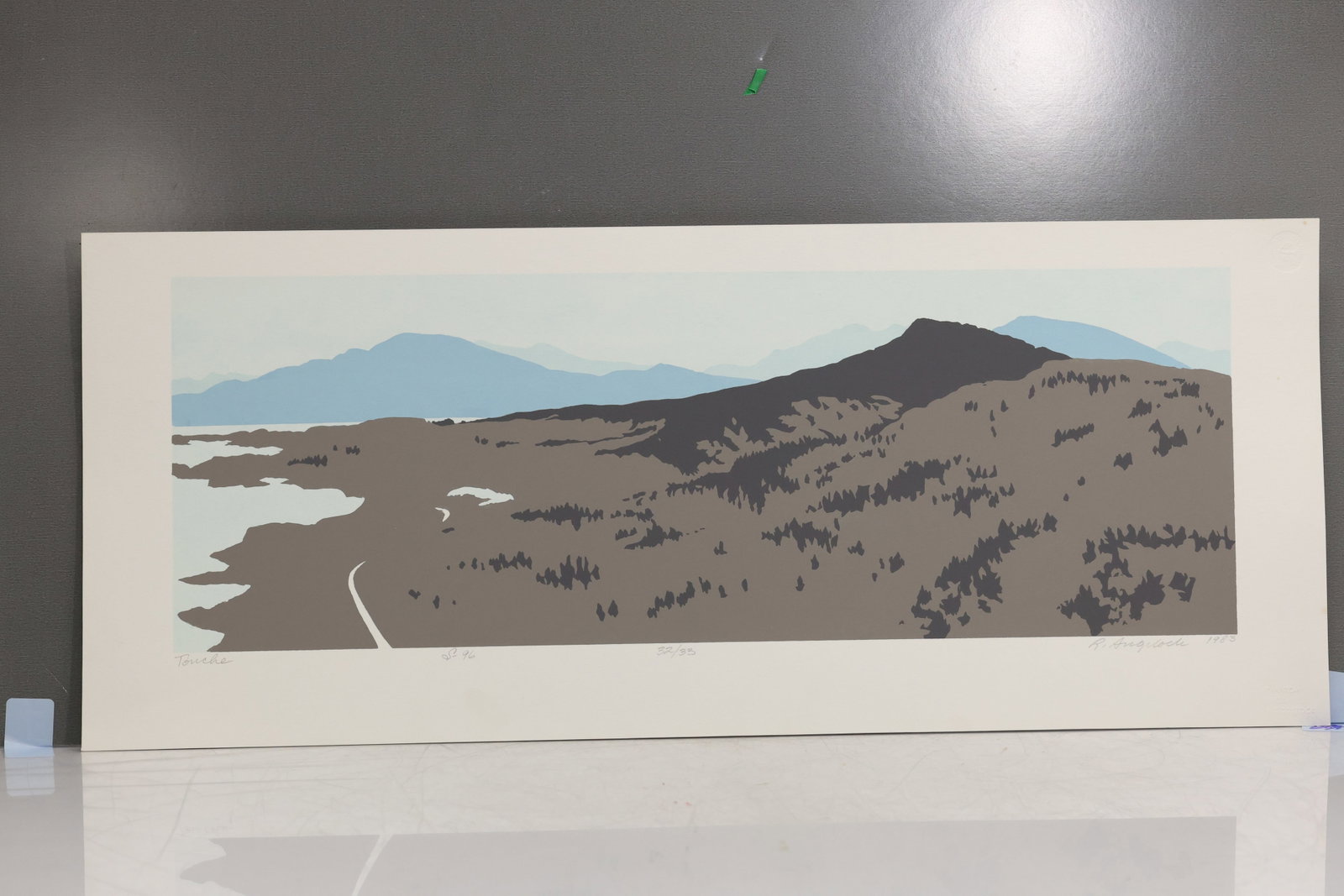 Robert Angeloch 1922-2011, Color Woodcut, Signed, Dated 1983, "Touche" #32/33, S#96: Robert Angeloch 1922-2011, Color Woodcut, Signed, Dated 1983, "Touche" #32/33, S#96. size: 11 x 27 ; Robert Henry Angeloch (1922 - 2011) was active/lived in New York. Robert Angeloch is known for Etch