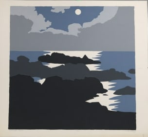 Robert Angeloch 1922-2011, Color Woodcut, Signed, Dated 1979, "Monhegan Night" #12/25