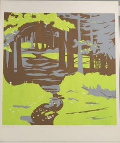 Robert Angeloch 1922-2011, Color Woodcut, Signed, Dated 1979, "Burnt Head Trail" #5/12