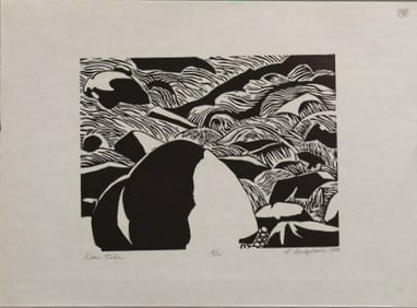 Robert Angeloch 1922-2011, Woodcut, Signed, Dated 1988 "Low Tide", #8/10