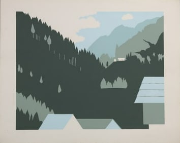 Robert Angeloch 1922-2011, Color Woodcut, Unsigned, Untitled, a Mountainous Landscape