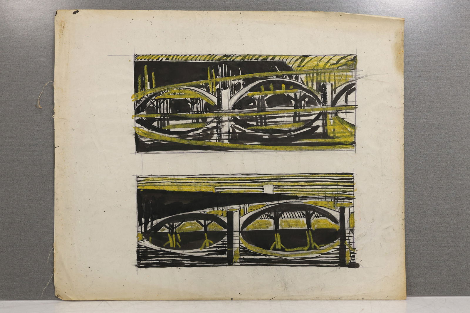 Robert Angeloch 1922-2011, 2 Mixed Media on Paper , Unsigned, Untitled, Under The Bridge (1 of 16)