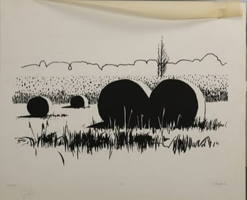 Robert Angeloch 1922-2011, Lithograph on Paper, Signed, "Haystacks", #1/30, P#38