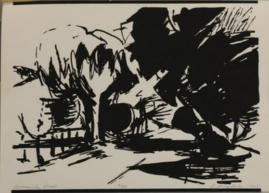 Robert Angeloch 1922-2011, Lithograph on Paper, Signed, Dated 1965, "Bearsville Road" #3/20