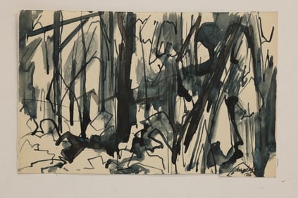 Robert Angeloch 1922-2011, Watercolor Painting on Paper, Signed, Dated 1955, Woodland Scene