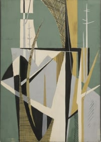 Robert Angeloch 1922-2011, Abstract Oil Painting Signed, Dated 1951, "Study For Woodcut"