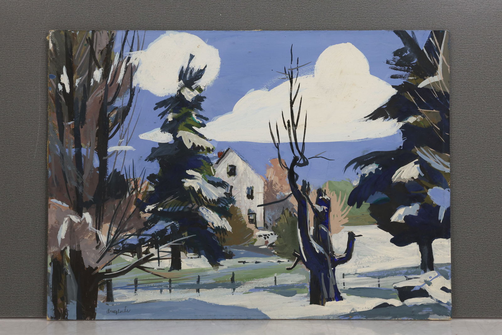 Robert Angeloch 1922-2011, Oil Painting on Board, Signed, Dated 1947, Pinehaven, Plainfied NH (1 of 13)