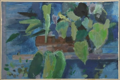 Robert Angeloch 1922-2011, Watercolor Painting on Paper, Unsigned, Blues, Greens Plant Leaves