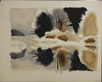 Robert Angeloch 1922-2011, Watercolor on Paper, Signed, Lake Reflection