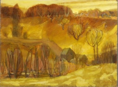 ROBERT ANGELOCH 1922-2011 Woodstock NY - "KISKATOM" Oil on Board Painting , Signed on front & Back