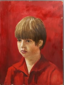ROBERT ANGELOCH 1922-2011 Woodstock NY - PORTRAIT OF A YOUNG BOY Oil on Board Painting , Unsigned