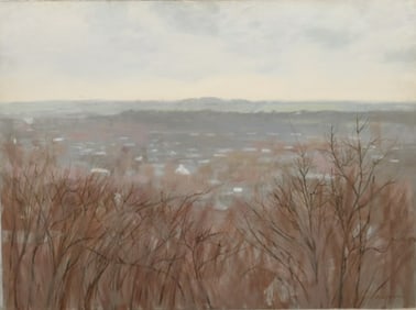 ROBERT ANGELOCH 1922-2011, Oil on Board Painting, Signed, River View Landscape, Artist's Inventory