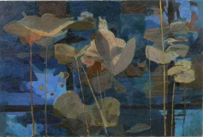 ROBERT ANGELOCH 1922-2011, Oil on Board Painting, Signed, Dated 1958, Water Vegetation Plants
