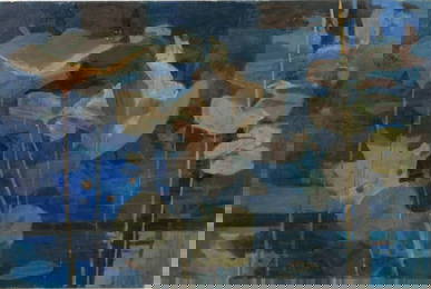 ROBERT ANGELOCH 1922-2011, Oil on Board Painting, Signed, Dated 1958, Water Vegetation Plants