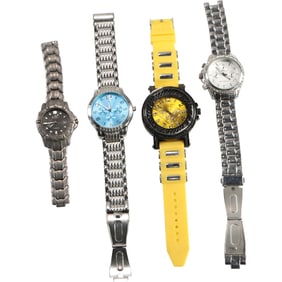 5 Assorted Wristwatches: Blue Dial Watch; Techno King Quartz Yellow Watch; Skagen Denmark