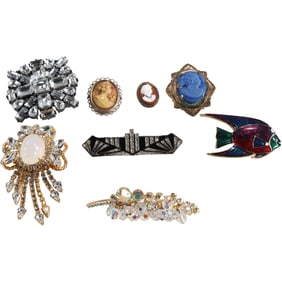 8 Assorted Costume Jewelry Fashion Pins: Vintage Enamel; Vintage Athena Cameo; Mini Cameo Pin;