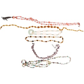Amber to Black Glass Bead Necklace 25 in.; Amber Glass Beads Necklace 28 in. [needs clasp];