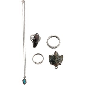 6 Pieces: 14 in. Sterling Chain with Sterling and Turquoise Native American Pendant Necklace