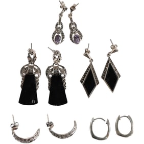5 Assorted Pairs Sterling Silver Pierced Earrings: .925 Hoops 1/2 in. x 1/4 in.; .925 MMA Filigree