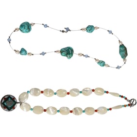 .925 Freshwater Cultured Pearls and Large Turquoise Nuggets Necklace 18 in.; Sterling Toggle