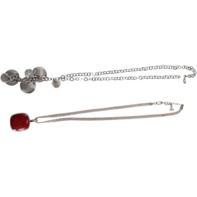 .925 Sterling Italy Chain 18 in. with Mexico .925 Red Coral Pendant 1 1/2 in. x 1 in. ; F D Italy