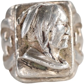 Sterling Silver Native American Men's Indian Chief Portrait with Arrow Heads Sides Ring Size 10.5