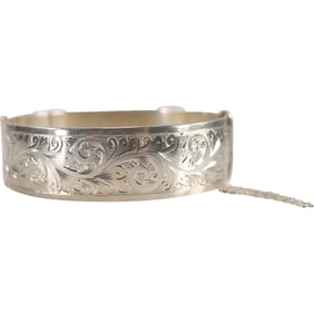 Heavy Sterling Silver 57.9 grams Bracelet with Scroll Etchings, marked H G & S, 2 1/2 in. x 2 1/2 in