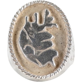 JD Coin Silver Signet Ring Jon Dalmannsson Iceland carved Center Ring Size 5