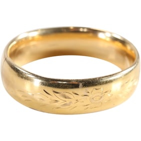 Vintage 1900s 12K Gold Filled Wide Etched Bangle Bracelet 2 3/4 in. x 2 1/2 in. x 3/4 in.