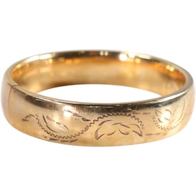 Vintage 1900s 12K Gold Filled Wide Etched Bangle Bracelet 2 1/2 in. x 2 5/8 in. x 5/8 in.