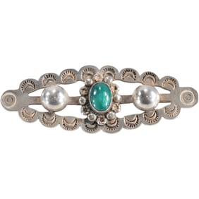 M.I.H. Coin Silver Indian Handcrafted Shop Trademark Pin 2 5/8 in. x 1 in.