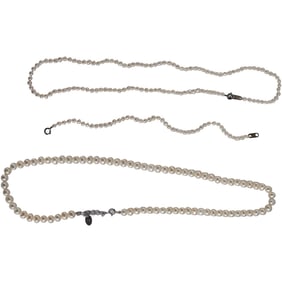 2 Stacker Genuine Pearl Necklaces: .925 Stauer Classic White Freshwater Cultured Pearls 18 in.;