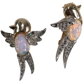 marked MB 2929, Marcel Boucher Bird of Paradise Foil Jelly Belly Pins [2], 2 1/4 in. x 1 in.