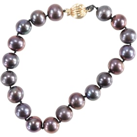 14K Gold Ball Clasp Peacock Freshwater Cultured Pearls Bracelet 7 in. x 3/8 in.