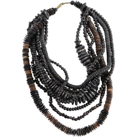 Gerda Lynggaard Monies Copenhagen 1995 7-Strand Horn Beaded Necklace 23 in. x 3 1/2 in.
