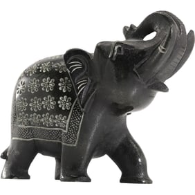 Hand Carved Marble Black Natural Stone Indian Elephant Sculpture Statue 5 in. x 6 in.