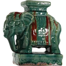 Green Majolica Elephant Figural Plant Stand 10 in. height x 9.5 in. length