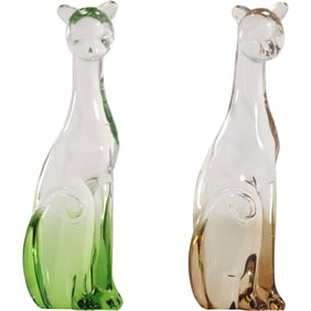 2 Murano Art Glass CATS Figurine Sculptures, 6.75 in. height