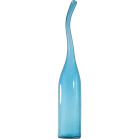 Blenko? Tall Blue Glass Gooseneck Vase 21.25 inches height, 3.75 in. diameter